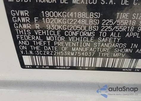 2024 Honda Hr-V Awd Sport/Awd Sport W/O Bsi из США, поврежденный, VIN 3CZRZ2H53RM754037